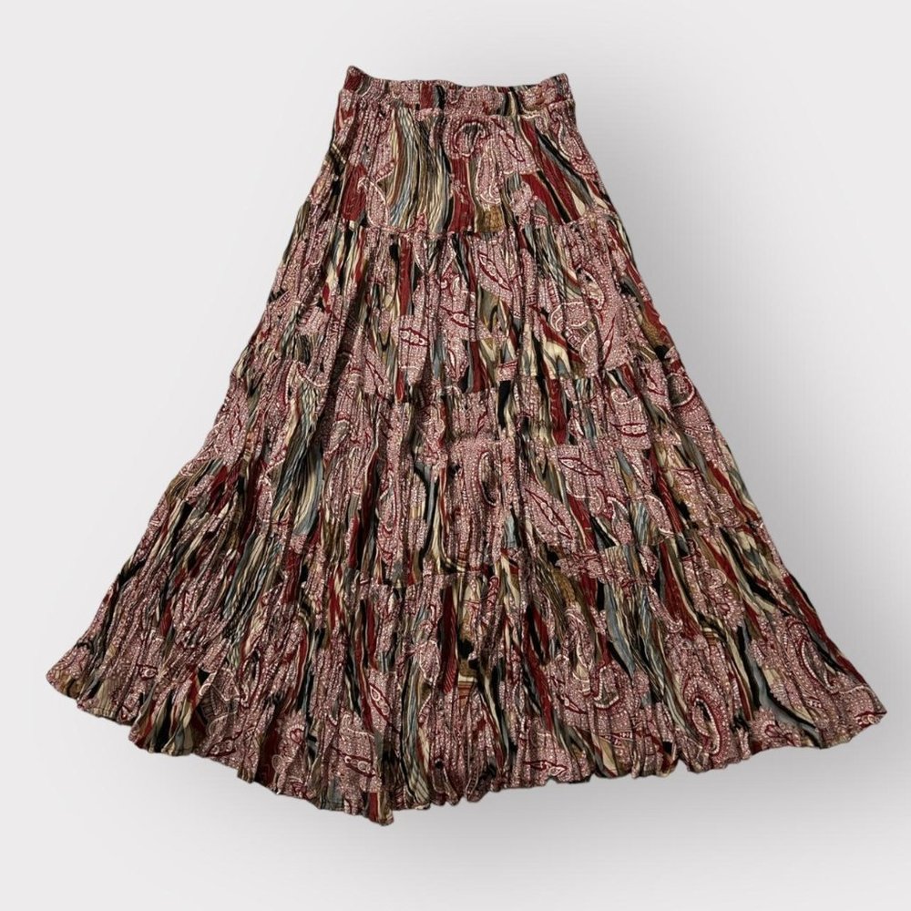 Vintage 1990s does 1970s whimsy goth/boho pleated paisley print maxi skirt